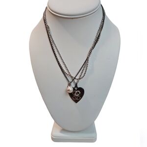 Guess multilayered stainless steel heart pendant necklace